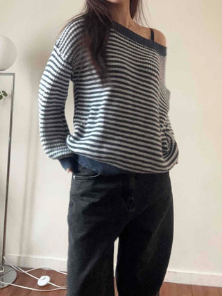 Fluffy Puff Sleeve Asymmetrical Shoulder Line Knit