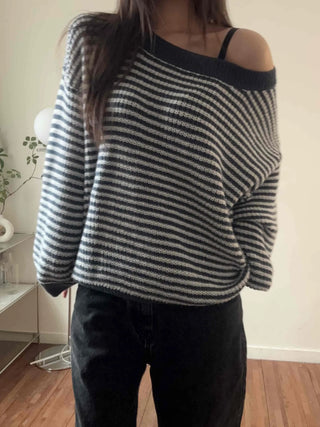 Fluffy Puff Sleeve Asymmetrical Shoulder Line Knit