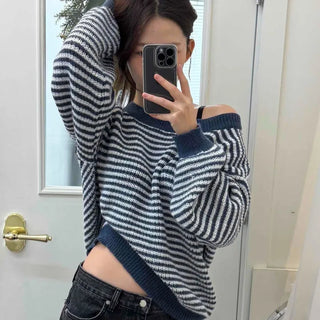 Fluffy Puff Sleeve Asymmetrical Shoulder Line Knit