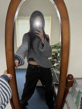 Fluffy Puff Sleeve Asymmetrical Shoulder Line Knit