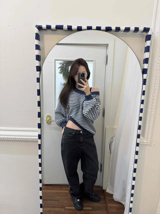 Fluffy Puff Sleeve Asymmetrical Shoulder Line Knit
