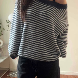 Fluffy Puff Sleeve Asymmetrical Shoulder Line Knit