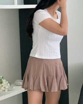 Zero Puff Punched Lace Square Neck Short Sleeve T-shirt