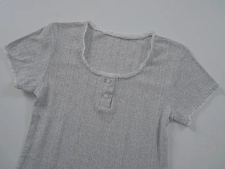 Zero Puff Punched Lace Square Neck Short Sleeve T-shirt