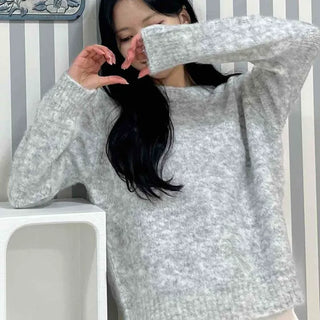 Feminine Puff Sleeve Loose Fit Round Knit