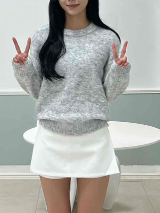 Feminine Puff Sleeve Loose Fit Round Knit