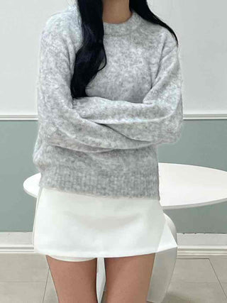 Feminine Puff Sleeve Loose Fit Round Knit