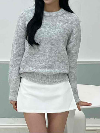 Feminine Puff Sleeve Loose Fit Round Knit