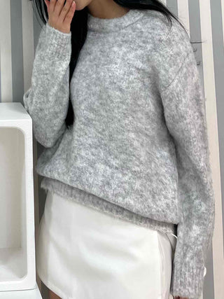 Feminine Puff Sleeve Loose Fit Round Knit