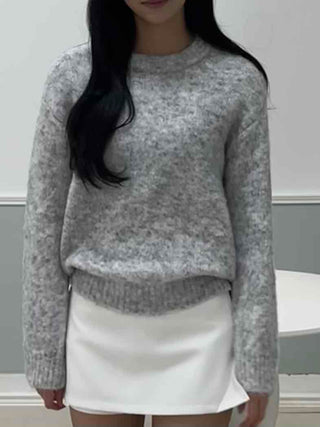 Feminine Puff Sleeve Loose Fit Round Knit