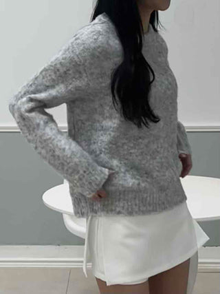 Feminine Puff Sleeve Loose Fit Round Knit