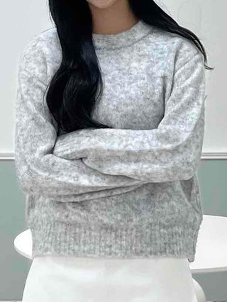 Feminine Puff Sleeve Loose Fit Round Knit