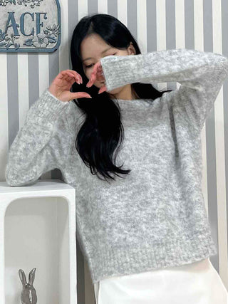 Feminine Puff Sleeve Loose Fit Round Knit
