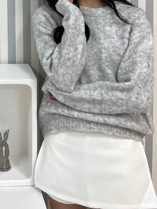 Feminine Puff Sleeve Loose Fit Round Knit