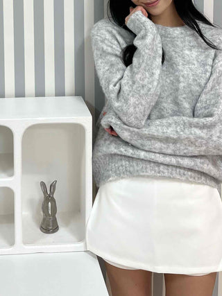 Feminine Puff Sleeve Loose Fit Round Knit