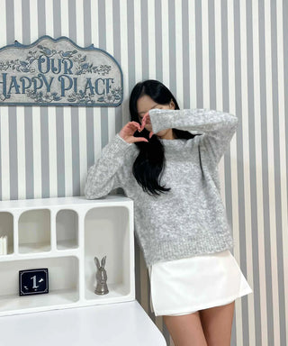 Feminine Puff Sleeve Loose Fit Round Knit