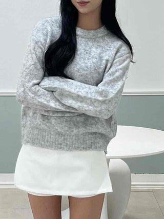 Feminine Puff Sleeve Loose Fit Round Knit