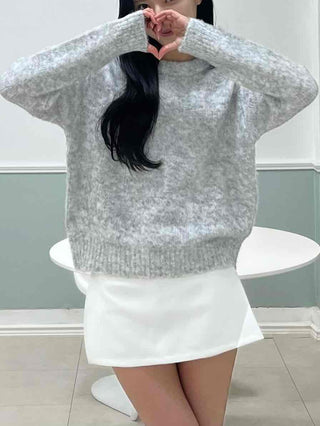 Feminine Puff Sleeve Loose Fit Round Knit