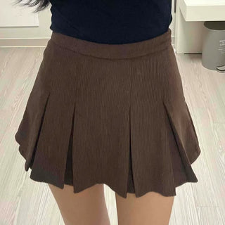 Simple Rib Banding Six Pleats Mini Skirt