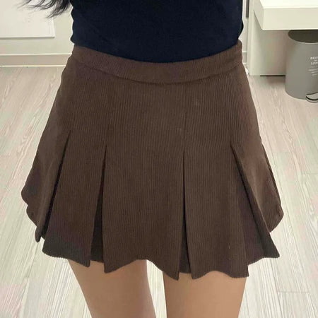 Simple Rib Banding Six Pleats Mini Skirt