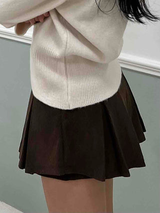 Simple Rib Banding Six Pleats Mini Skirt