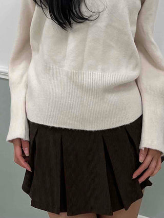 Simple Rib Banding Six Pleats Mini Skirt