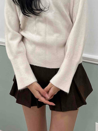 Simple Rib Banding Six Pleats Mini Skirt