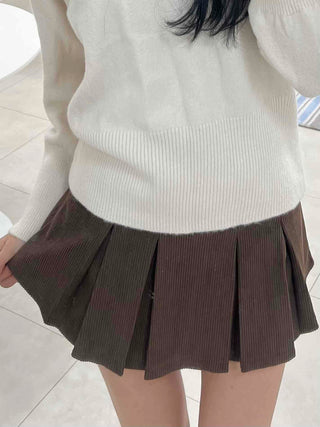 Simple Rib Banding Six Pleats Mini Skirt