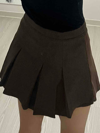 Simple Rib Banding Six Pleats Mini Skirt