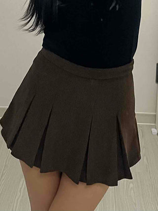 Simple Rib Banding Six Pleats Mini Skirt