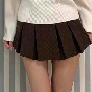 Simple Rib Banding Six Pleats Mini Skirt