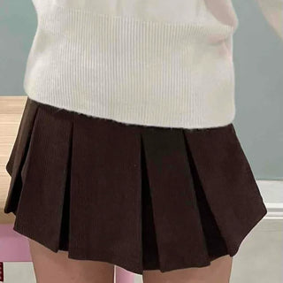 Simple Rib Banding Six Pleats Mini Skirt