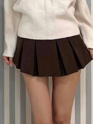 Simple Rib Banding Six Pleats Mini Skirt