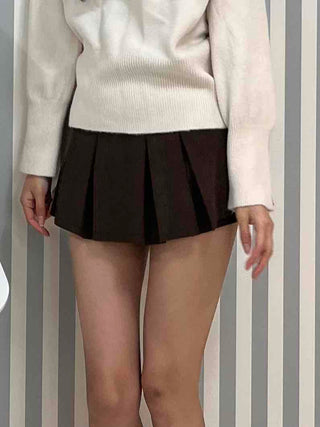 Simple Rib Banding Six Pleats Mini Skirt