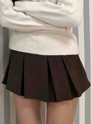 Simple Rib Banding Six Pleats Mini Skirt