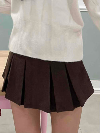 Simple Rib Banding Six Pleats Mini Skirt