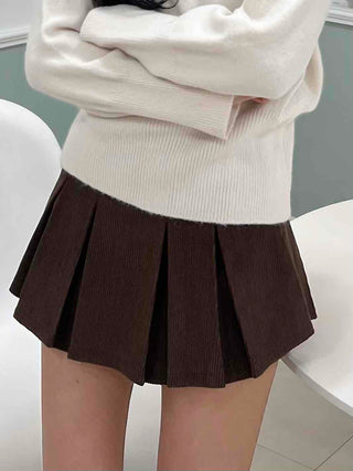 Simple Rib Banding Six Pleats Mini Skirt
