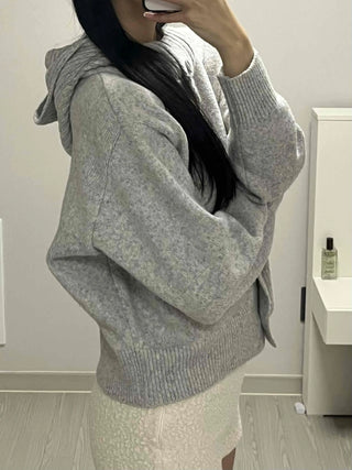 Classic Ribbed Raglan Round Neck Oversized Knit Cardigan