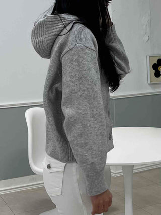 Classic Ribbed Raglan Round Neck Oversized Knit Cardigan