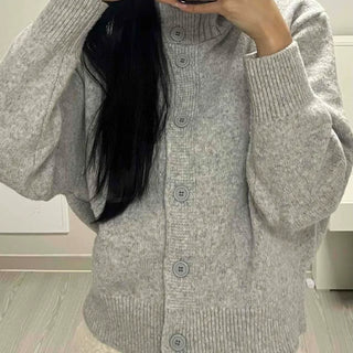 Classic Ribbed Raglan Round Neck Oversized Knit Cardigan