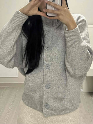 Classic Ribbed Raglan Round Neck Oversized Knit Cardigan