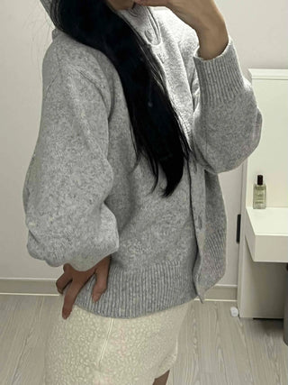 Classic Ribbed Raglan Round Neck Oversized Knit Cardigan