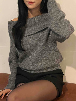 Fuzzy Angora Folder Off-Shoulder Knit