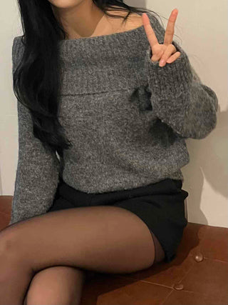 Fuzzy Angora Folder Off-Shoulder Knit