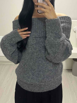 Fuzzy Angora Folder Off-Shoulder Knit
