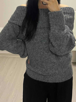Fuzzy Angora Folder Off-Shoulder Knit