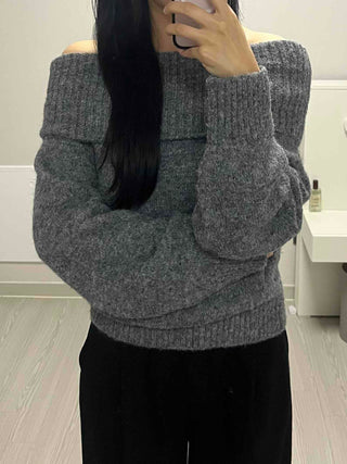 Fuzzy Angora Folder Off-Shoulder Knit