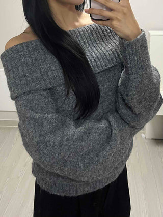 Fuzzy Angora Folder Off-Shoulder Knit