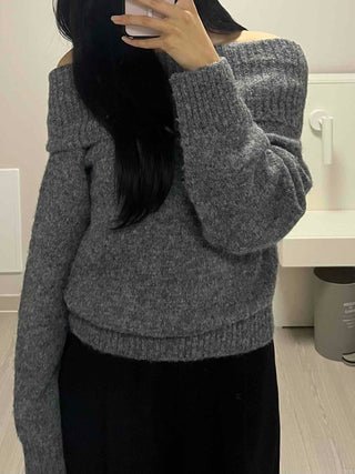 Fuzzy Angora Folder Off-Shoulder Knit