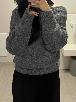 Fuzzy Angora Folder Off-Shoulder Knit